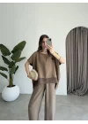 Tül Detaylı Bronz Bluz Takım