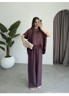 Tül Detaylı Mürdüm Bluz Takım