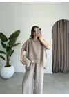 Tül Detaylı Vizon Bluz Takım