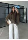 Uçuşan Pelerin Haki Tül Bluz
