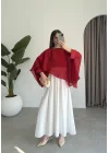 Uçuşan Pelerin Kırmızı Tül Bluz