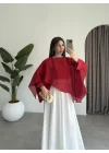 Uçuşan Pelerin Kırmızı Tül Bluz