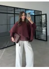 Uçuşan Pelerin Şarap Tül Bluz