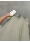 V Yaka Keten Uzun Oversize Cepli Haki Elbise