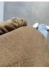 V Yaka Oversize Camel Triko Kazak
