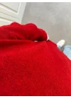 V Yaka Oversize Kırmızı Triko Kazak