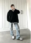 V Yaka Oversize Siyah Basic Kazak