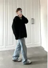 V Yaka Oversize Siyah Basic Kazak