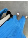 V Yaka Saks Mavi Gofre Takım