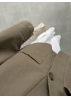V Yaka Tek Düğme Keten Haki Kimono Ceket