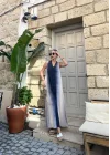 V Yaka Uzun İndigo Elbise