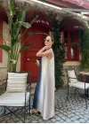 V Yaka Uzun İndigo Elbise