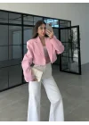 Vatkalı Astarlı Pembe Crop Ceket