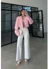 Vatkalı Astarlı Pembe Crop Ceket