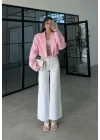 Vatkalı Astarlı Pembe Crop Ceket