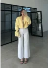 Vatkalı Astarlı Sarı Crop Ceket