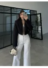 Vatkalı Astarlı Siyah Crop Ceket