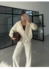 Ven Fermuarlı Bej Eşofman Takımı
