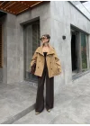 Venna Dik Yaka Kruvaze Camel Trençkot