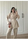 Vool Ham Keten Bej Kimono Takım