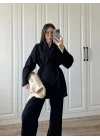 Vool Ham Keten Siyah Kimono Takım