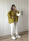 Yağ Yeşili Oversize Tensel Gömlek