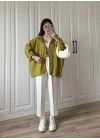 Yağ Yeşili Oversize Tensel Gömlek