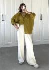 Yağ Yeşili Oversize Tensel Gömlek