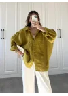 Yağ Yeşili Oversize Tensel Gömlek