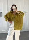 Yağ Yeşili Oversize Tensel Gömlek