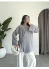 Yandan Bağlamalı Gri Tensel Kimono