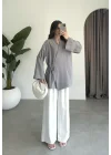 Yandan Bağlamalı Gri Tensel Kimono