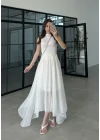 Yarım Astarlı Asimetrik Beyaz Etek