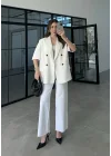Yarımkol Astarlı Premium Beyaz Keten Ceket