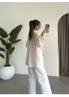 Yavruağzı Oversize Tensel Gömlek