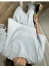 Yıkamalı Crop Mavi Şalvar Takım