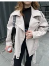 Zara Model Nude Deri Biker Ceket