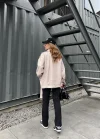 Zara Model Nude Deri Biker Ceket