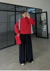 Zena Kruvaze Dik Yaka Kırmızı Trenç