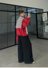 Zena Kruvaze Dik Yaka Kırmızı Trenç