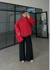 Zena Kruvaze Dik Yaka Kırmızı Trenç