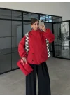 Zena Kruvaze Dik Yaka Kırmızı Trenç