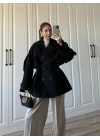 Zr Model Rose Oversize Siyah Kaşe Kaban