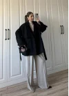 Zr Model Rose Oversize Siyah Kaşe Kaban