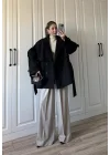 Zr Model Rose Oversize Siyah Kaşe Kaban