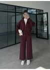 Zurih Çift Fermuarlı Bordo Triko Takım