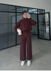 Zurih Çift Fermuarlı Bordo Triko Takım