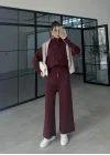 Zurih Çift Fermuarlı Bordo Triko Takım