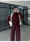 Zurih Çift Fermuarlı Bordo Triko Takım