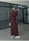 Zurih Çift Fermuarlı Bordo Triko Takım